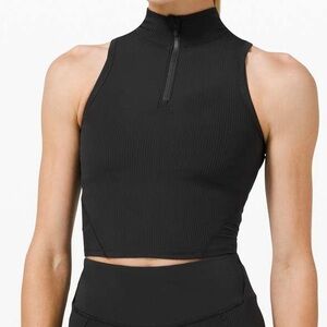 Lululemon Rib Zip-Front Cropped Run Tank Top Black size 8
